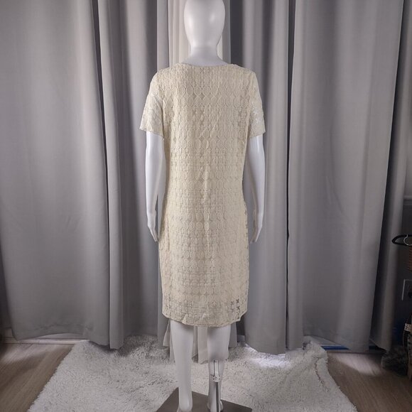 Madison, Cream, Ivory, Off White, Cotton Blend Lace, Lined Midi Dress Size L - Picture 4 of 12